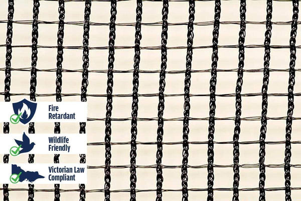 Quatra Bird Netting Black Cross Weave Hail Protection Netting 105GSM : 50m x 5m with Fire Retardant